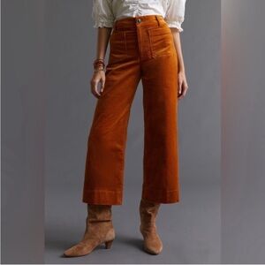Maeve Colette orange corduroy wide leg crop pant
